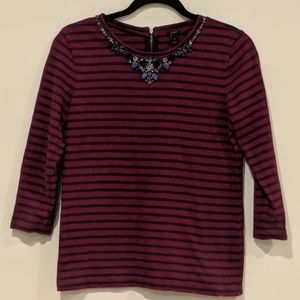 J Crew•Embellished Bling Neck Striped Top sz S